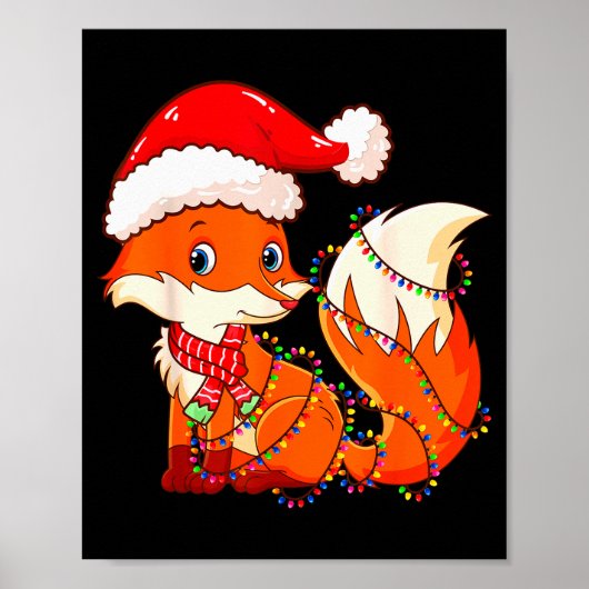 Christmas Lights Fox Wearing Xmas Hat - Cute Funny Poster (Vorne)