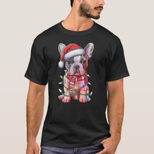 Christmas Lights French Bulldog Santa Hat Funny Do T-Shirt (Vorderseite)