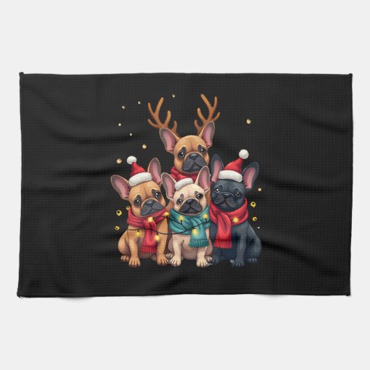Christmas Lights French Bulldogs Xmas Frenchie Dog Geschirrtuch (Horizontal)