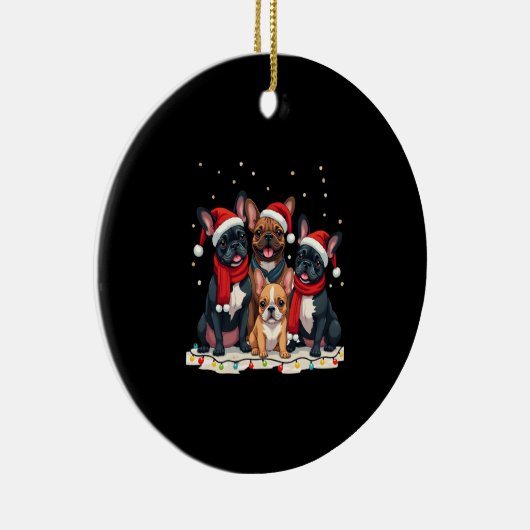Christmas Lights French Bulldogs Xmas Frenchie Dog Keramik Ornament (Rechts)