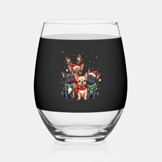 Christmas Lights French Bulldogs Xmas Frenchie Dog Weinglas Ohne Stiel (Vorderseite)