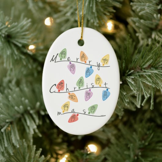 Christmas Lights in Sign Language Keramik Ornament (Baum)