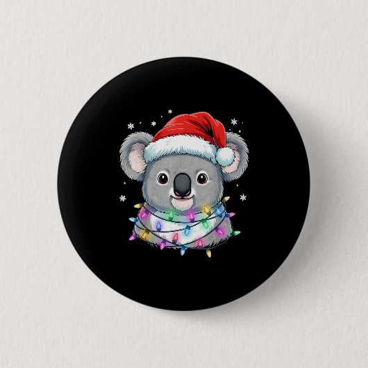 Christmas Lights Koala Santa Hat Cute Xmas Pajamas Button (Vorderseite)
