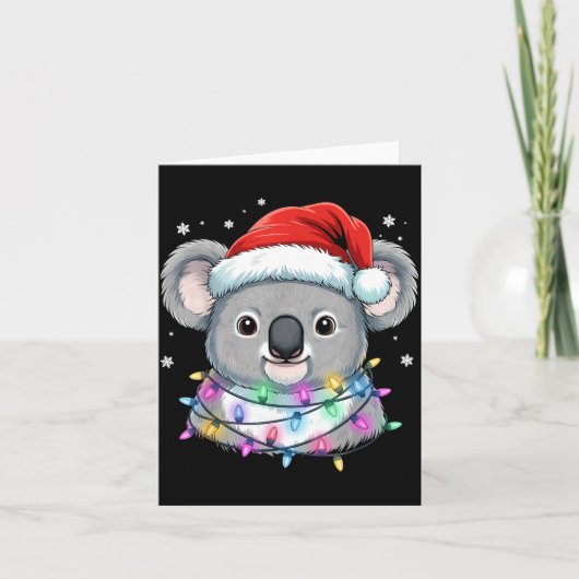 Christmas Lights Koala Santa Hat Cute Xmas Pajamas Karte (Vorderseite)