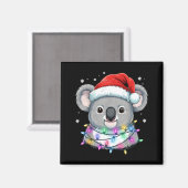 Christmas Lights Koala Santa Hat Cute Xmas Pajamas Magnet (Vorderseite/Rückseite)