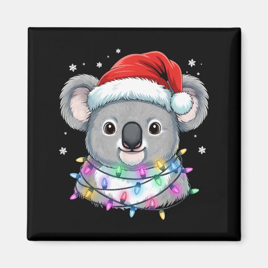 Christmas Lights Koala Santa Hat Cute Xmas Pajamas Magnet (Vorne)
