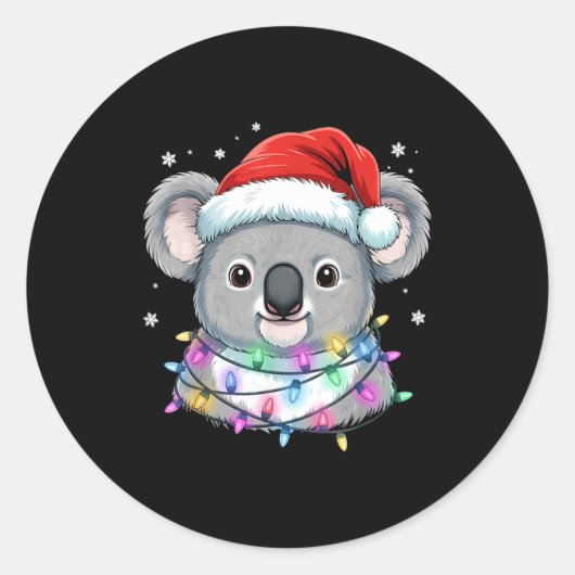 Christmas Lights Koala Santa Hat Cute Xmas Pajamas Runder Aufkleber (Vorderseite)