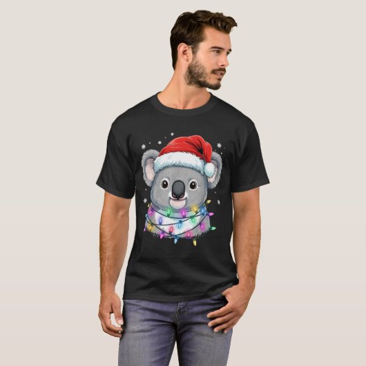 Christmas Lights Koala Santa Hat Cute Xmas Pajamas T-Shirt (Vorne ganz)