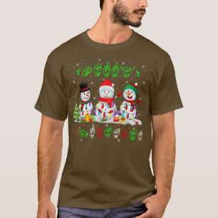 Christmas Lights Merry Christmas Snowman ASL Sign T-Shirt