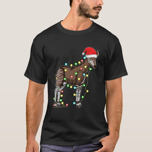 Christmas Lights Okapi Lover Funny Xmas Holiday T-Shirt (Vorderseite)