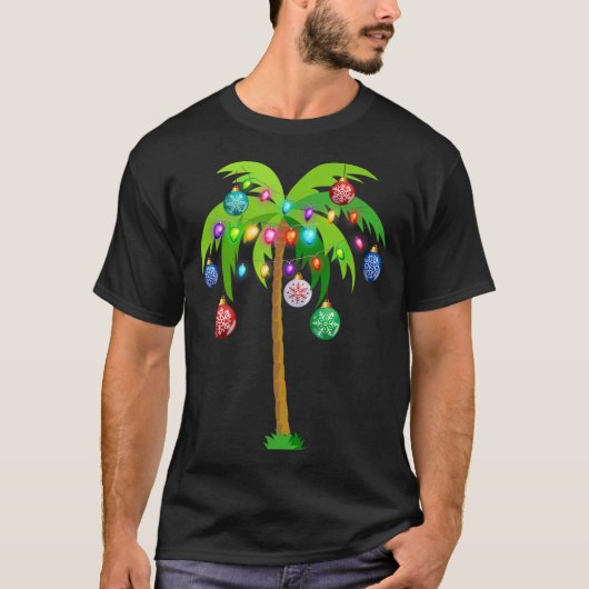 Christmas Lights Palm Tree Funny Hawaii T-Shirt (Vorderseite)