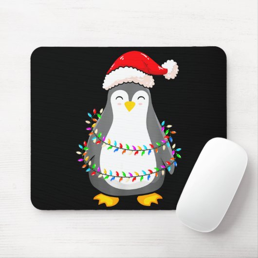 Christmas Lights Penguin Wearing Xmas Hat - Pengui Mousepad (Mit Mouse)