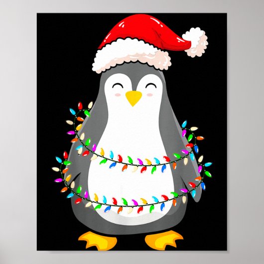 Christmas Lights Penguin Wearing Xmas Hat - Pengui Poster (Vorne)