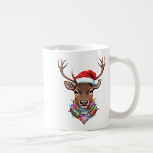 Christmas Lights Reindeer Santa Hat Cute Xmas Paja Kaffeetasse (Rechts)
