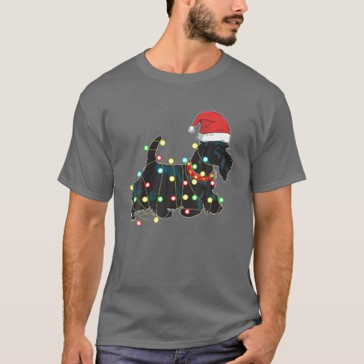 Christmas Lights Scottie Dog Lover Funny Xmas Gesc T-Shirt (Vorderseite)