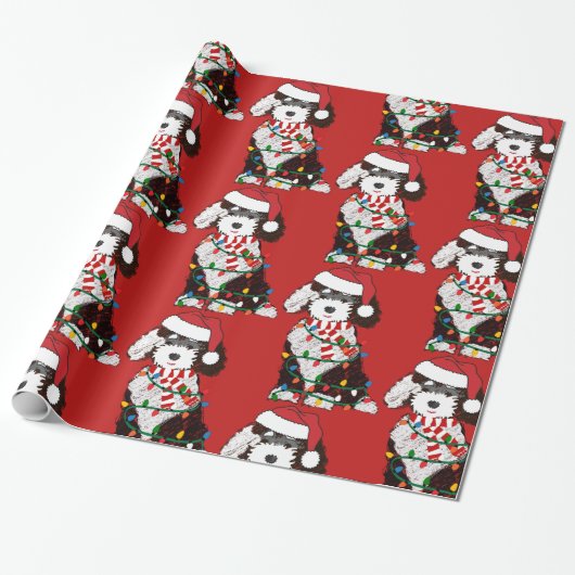 Christmas Lights Sheepadoodle Red Geschenkpapier (Ungerollt)