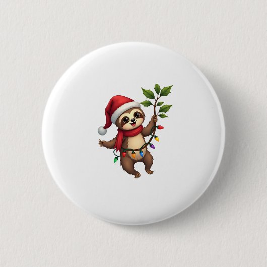 Christmas Lights Sloth Tragend Xmas Hat - Sloth Lo Button (Vorderseite)