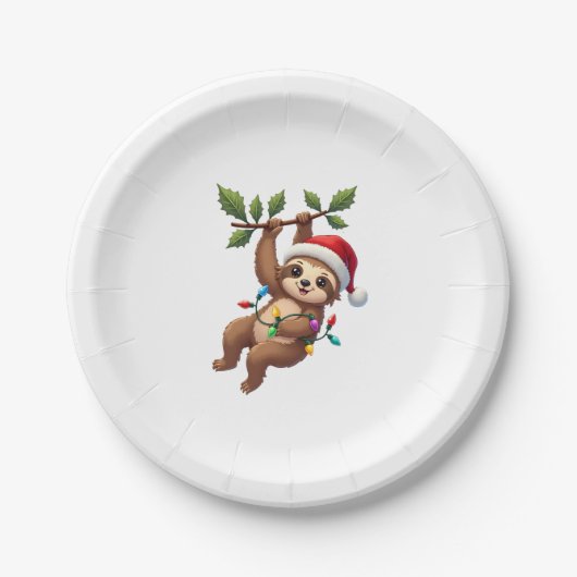 Christmas Lights Sloth Tragend Xmas Hat - Sloth Lo Pappteller (Vorderseite)