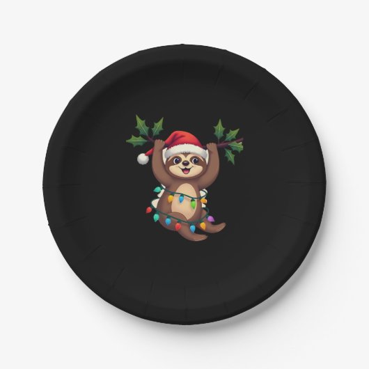 Christmas Lights Sloth Tragend Xmas Hat - Sloth Lo Pappteller (Vorderseite)