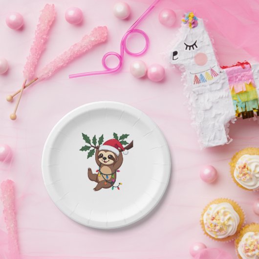 Christmas Lights Sloth Tragend Xmas Hat - Sloth Lo Pappteller (Party)