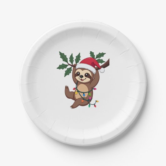 Christmas Lights Sloth Tragend Xmas Hat - Sloth Lo Pappteller (Vorderseite)