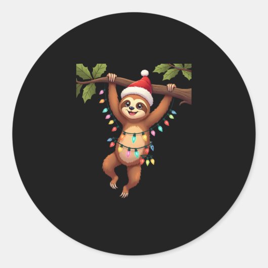 Christmas Lights Sloth Tragend Xmas Hat - Sloth Lo Runder Aufkleber (Vorderseite)