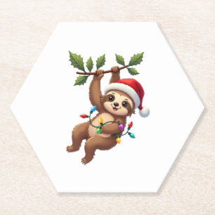 Christmas Lights Sloth Tragend Xmas Hat - Sloth Lo Untersetzer