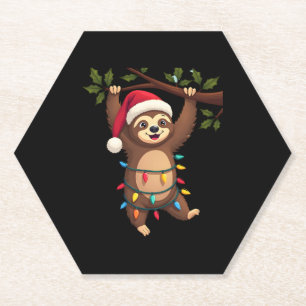 Christmas Lights Sloth Tragend Xmas Hat - Sloth Lo Untersetzer