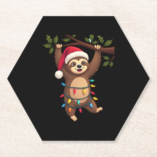 Christmas Lights Sloth Tragend Xmas Hat - Sloth Lo Untersetzer (Vorderseite)