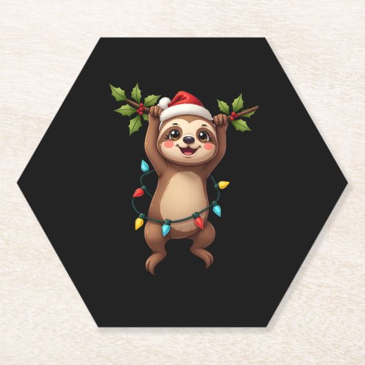 Christmas Lights Sloth Tragend Xmas Hat - Sloth Lo Untersetzer (Vorderseite)