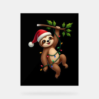 Christmas Lights Sloth Wearing Xmas Hat - Sloth Lo Acrylschild
