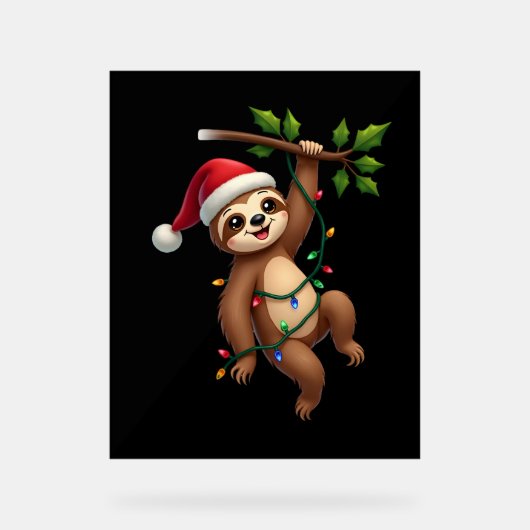 Christmas Lights Sloth Wearing Xmas Hat - Sloth Lo Acrylschild (Vorderseite)