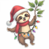 Christmas Lights Sloth Wearing Xmas Hat - Sloth Lo Aufkleber (Vorderseite)