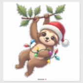 Christmas Lights Sloth Wearing Xmas Hat - Sloth Lo Aufkleber (Blatt)