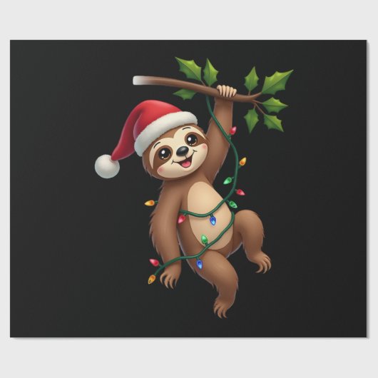 Christmas Lights Sloth Wearing Xmas Hat - Sloth Lo Geschenkpapier (Flach)