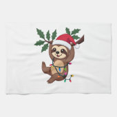 Christmas Lights Sloth Wearing Xmas Hat - Sloth Lo Geschirrtuch (Horizontal)