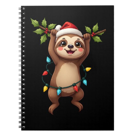 Christmas Lights Sloth Wearing Xmas Hat - Sloth Lo Notizblock (Vorderseite)
