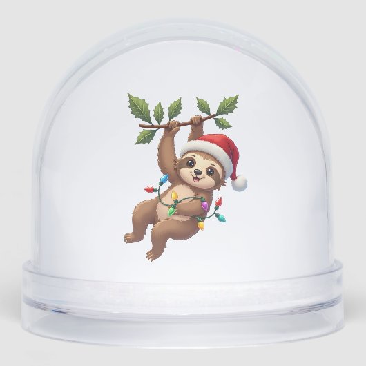 Christmas Lights Sloth Wearing Xmas Hat - Sloth Lo Schneekugeln (Vorderseite)