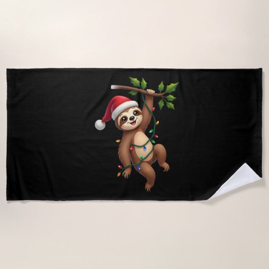 Christmas Lights Sloth Wearing Xmas Hat - Sloth Lo Strandtuch (Vorderseite)