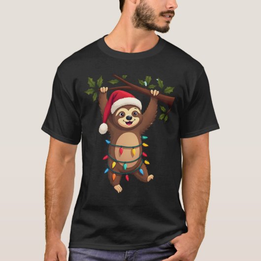 Christmas Lights Sloth Wearing Xmas Hat - Sloth Lo T-Shirt (Vorderseite)