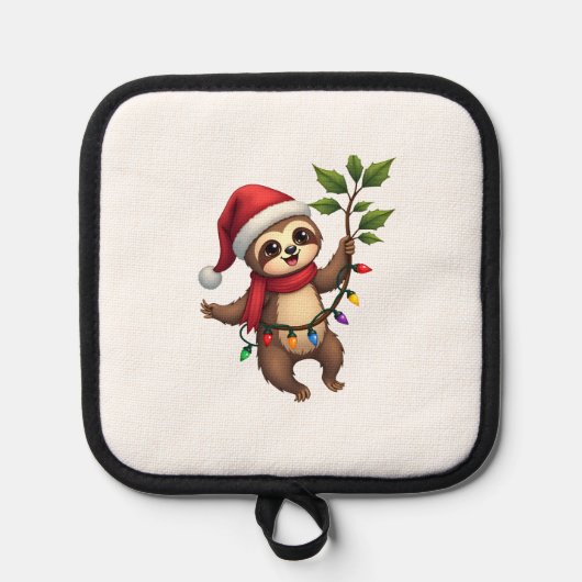 Christmas Lights Sloth Wearing Xmas Hat - Sloth Lo Topflappen (Vorderseite)
