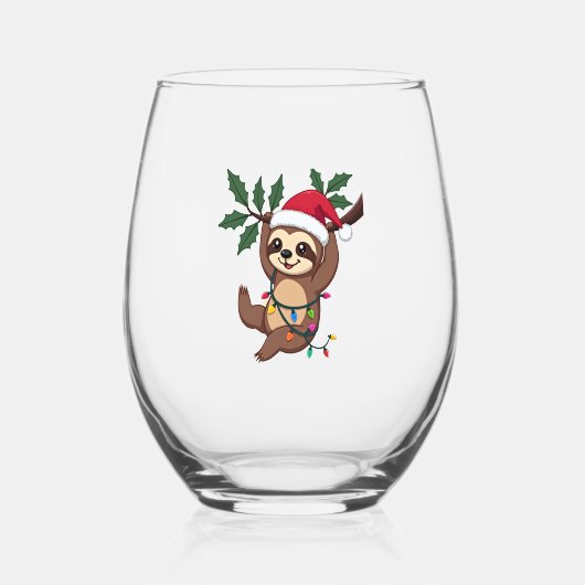 Christmas Lights Sloth Wearing Xmas Hat - Sloth Lo Weinglas Ohne Stiel (Vorderseite)