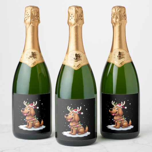 Christmas Lights Soft Coated Wheaten Terrier Dog T Schaumweinetikett (Flaschen)