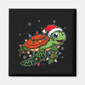 Christmas Lights Turtle Wearing Xmas Hat - Lover Magnet (Vorne)