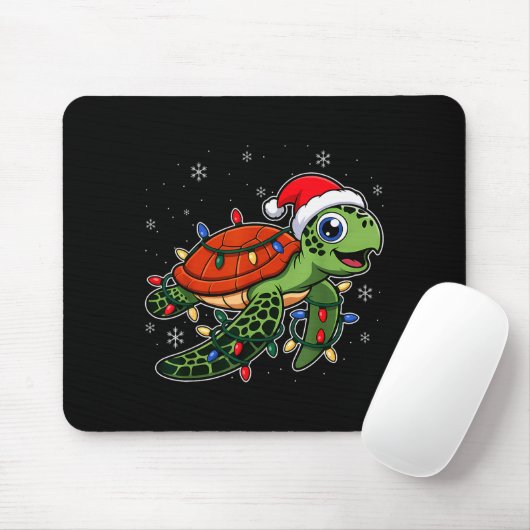 Christmas Lights Turtle Wearing Xmas Hat - Lover  Mousepad (Mit Mouse)