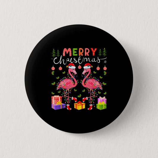 Christmas Lights Xmas Flamingo Lover Santa Hat Fla Button (Vorderseite)