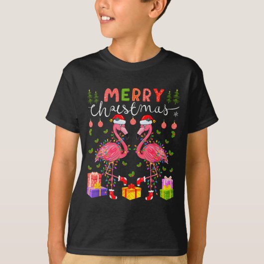 Christmas Lights Xmas Flamingo Lover Santa Hat Fla T-Shirt (Vorderseite)