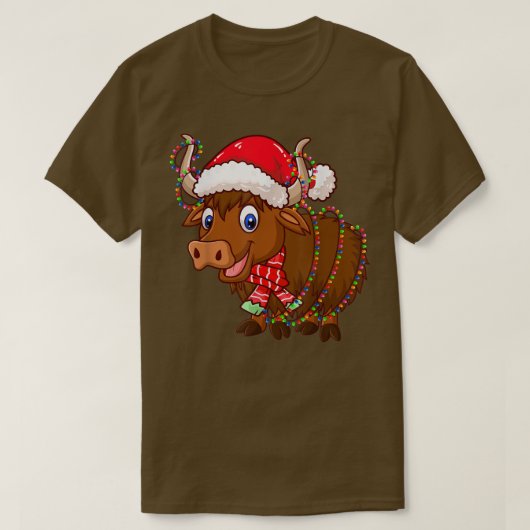 Christmas Lights Yak Wearing Xmas Hat  Yak Lover  T-Shirt (Design vorne)