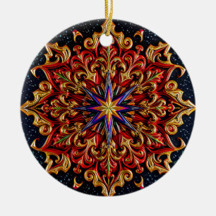 CHRISTMAS Lila-Gelb-Rot-Grün-3D-Star ~ Keramik Ornament