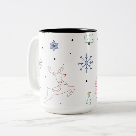 Christmas Line Art Minimalistisch Modern Zweifarbige Tasse (Vorderseite Links)